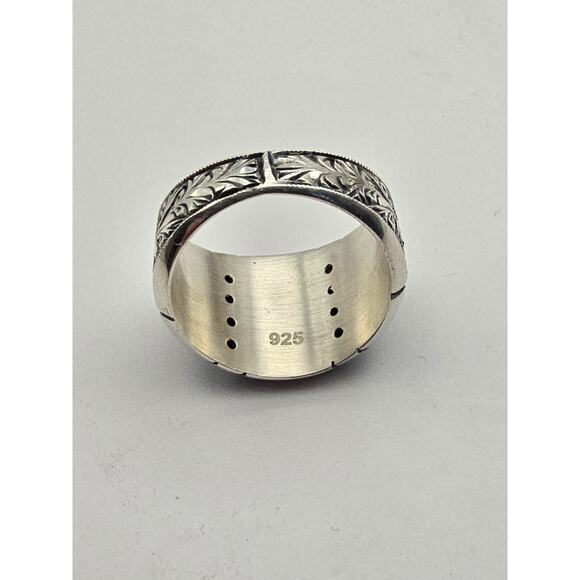 None and/or Unknown Other - Men’s 925 Sterling Silver Wide Ring Blue Stones Filigree Size 9.5